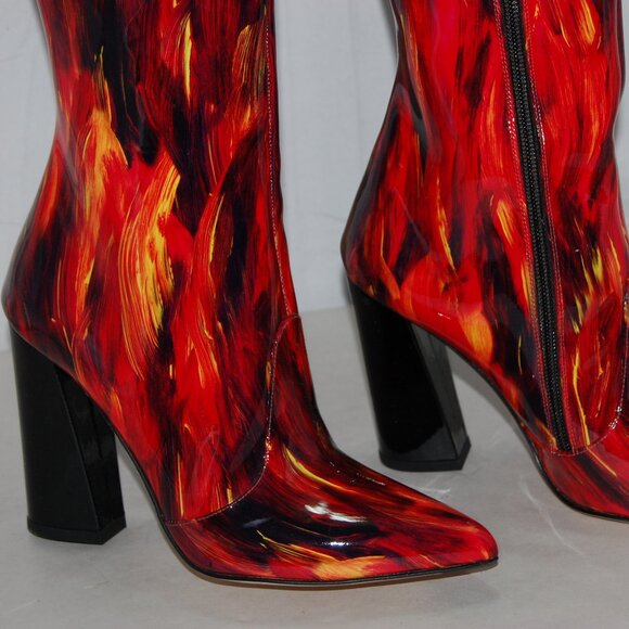 38/7.5❤️Made ITALY VON BERLIN RED Patent Leather Over Knee High HEELS Boots OTK - Picture 1 of 14